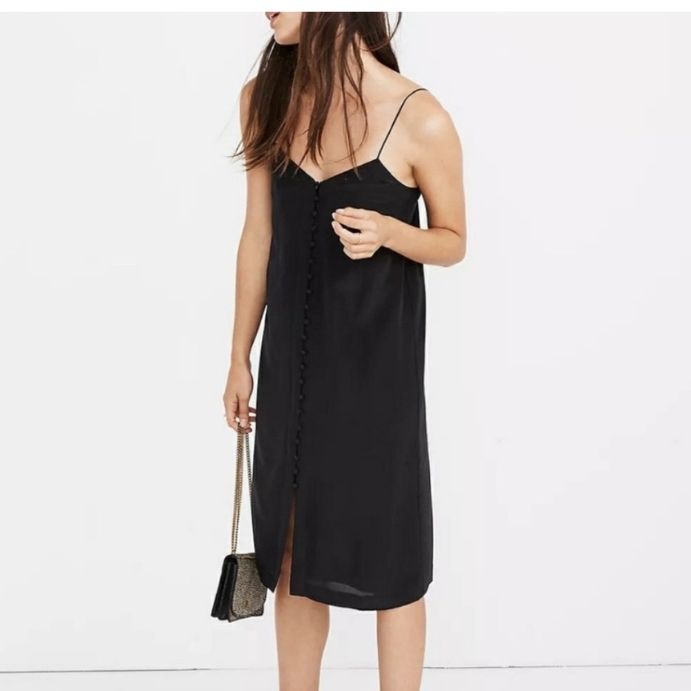 Madewell 100% Silk slip black button down dress